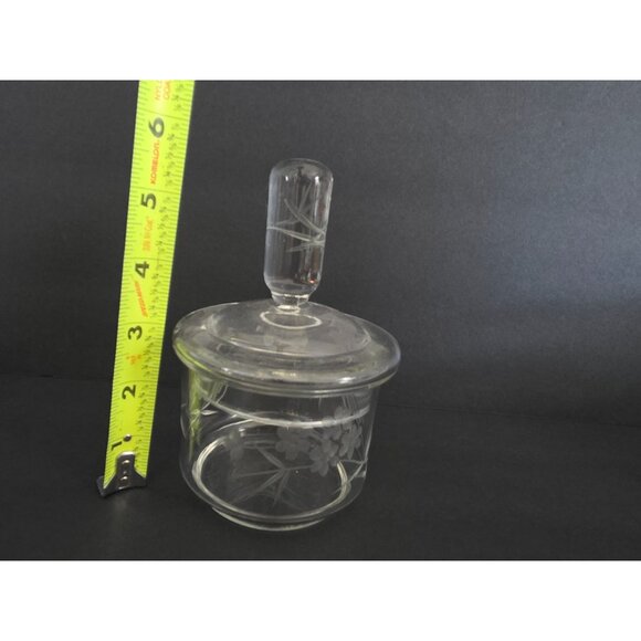 Vintage MCM Etched Glass Jar With Lid Vanity Apothecary - Picture 7 of 8